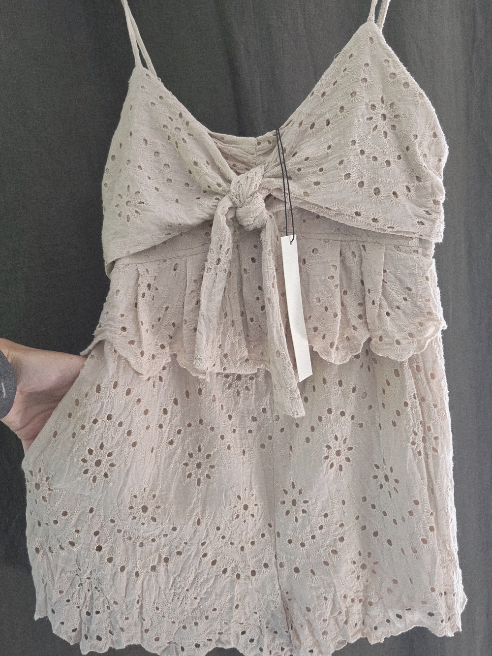 Mustard Seed Blush Eyelet Romper with Tie Front